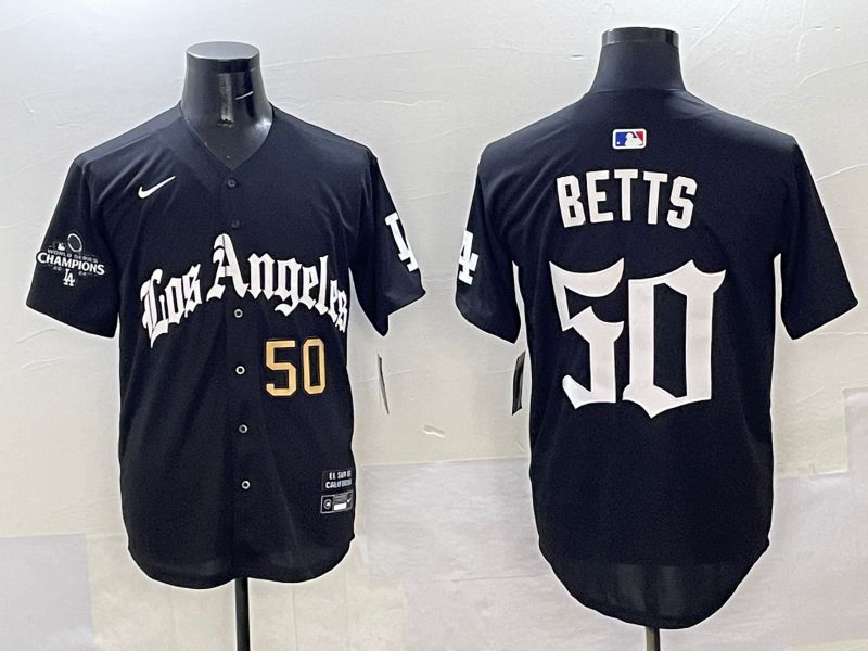 Men Los Angeles Dodgers 50 Betts Black Five generations Joint Name 2025 Nike MLB Jersey style 34